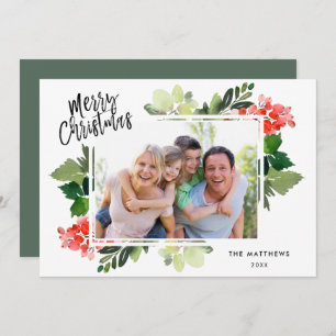 Winter Berries Greenery Frame Photo Christmas Card