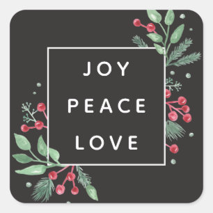 Winter Berries Greenery  Holiday Joy Peace Love Square Sticker