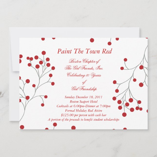 Winter Berries Holiday Invitation Red & White (Front)