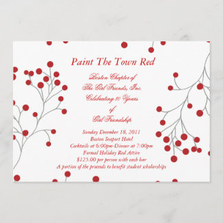 Winter Berries Holiday Invitation Red & White