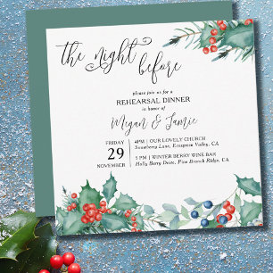 Winter Berries Holly Night Before Rehearsal Dinner Invitation