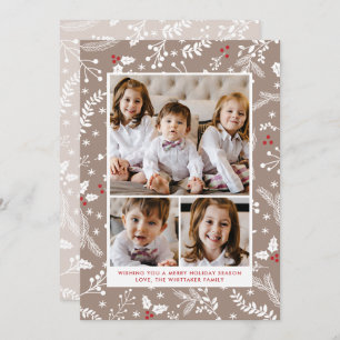 Winter Berries in Ecru Christmas Holiday Flat Card