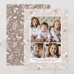 Winter Berries in Ecru Christmas Holiday Flat Card
