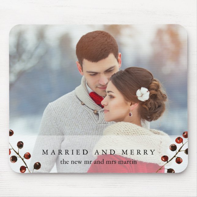 Winter Berries Married and Merry Photo Mousepad (Front)