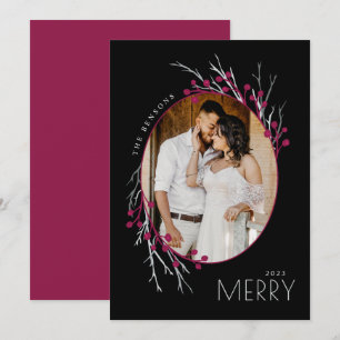 Winter Berries Merry Branches Red Black Holiday Card