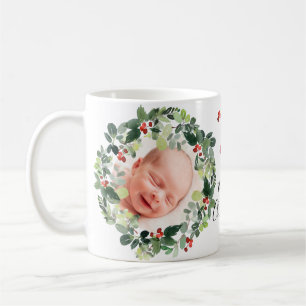 Winter Berries Merry Christmas Custom Photo Coffee Mug