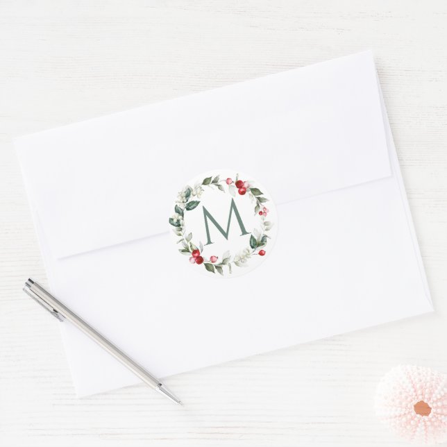 Winter Berries Monogram Small Round Labels (Envelope)