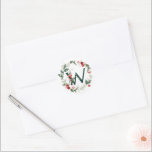 Winter Berries Monogram W Small Round Labels<br><div class="desc">This set of 20 small 1.5" round monogram envelope seals feature a bright red and forest green winter berry wreath with a decorative sage green monogram initial.</div>