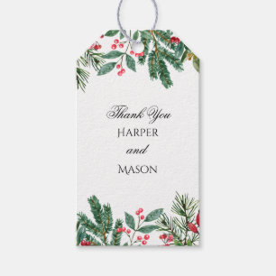 Winter Berries Pine Cone Greenery Wedding Gift Tags
