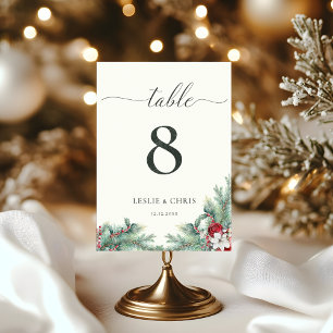 Winter Berries & Pine Greenery Wedding Table Number