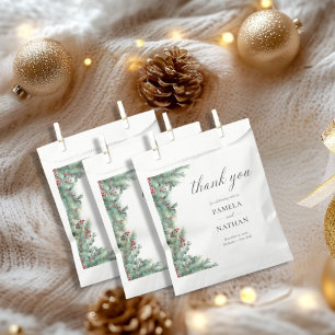 Winter Berries & Pine Watercolor Greenery Wedding  Favour Bags
