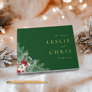 Winter Berries & Pine Watercolor Greenery Wedding Guest Book