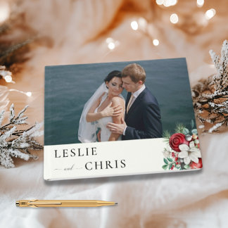 Winter Berries & Pine Watercolor Greenery Wedding Guest Book