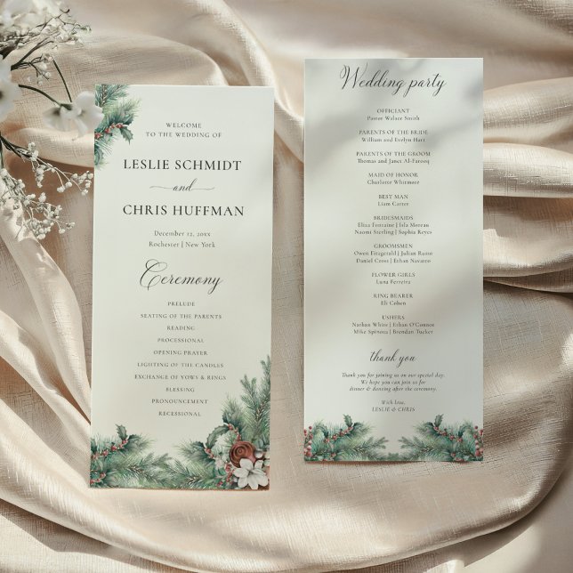 Winter Berries & Pine Watercolor Greenery Wedding  Programme (Creator Uploaded)