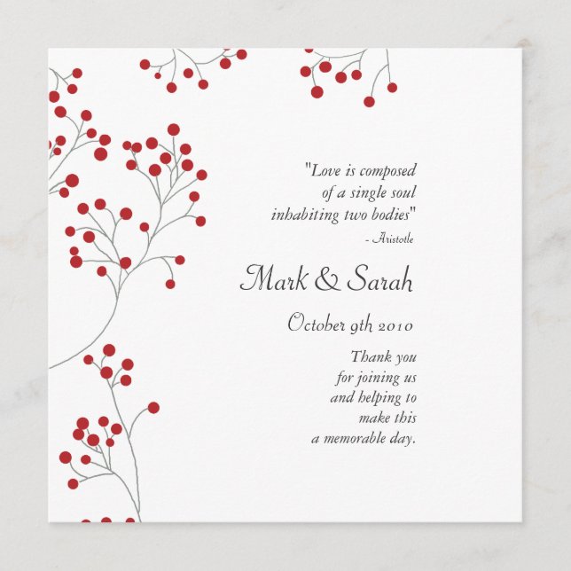 Winter Berries Red Wedding Program Programme (Front)