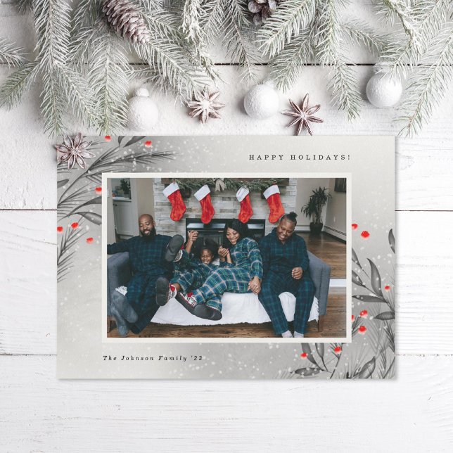 Winter Berries Snowy Photo Holiday Card (Creator Uploaded)