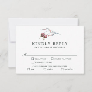 Winter Berries Watercolor Botanical RSVP Entrees Card