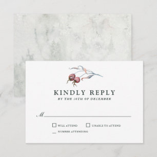 Winter Berries Watercolor Botanical Wedding RSVP Card