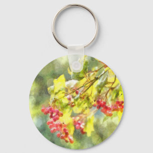 Winter Berries Watercolor Key Ring