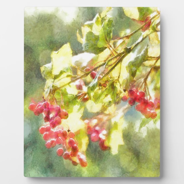 Winter Berries Watercolor Plaque (Front)