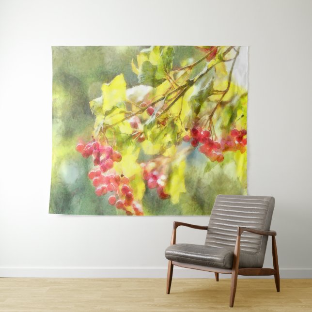 Winter Berries Watercolor Tapestry (In Situ (Horizontal))