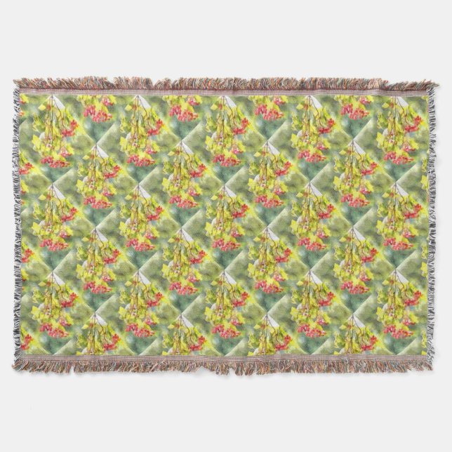 Winter Berries Watercolor Throw Blanket (Front)
