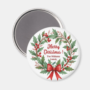 Winter Berries Wreath Red Bow Favour Magnet