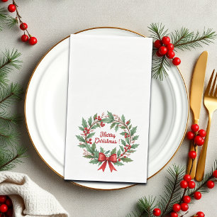 Winter Berries Wreath Red Bow Napkin