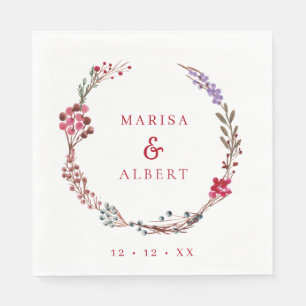 Winter Berries Wreath Wedding Napkin