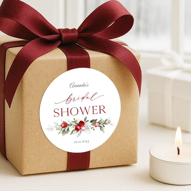 Winter Berry Bridal Shower  Classic Round Sticker (Creator Uploaded)