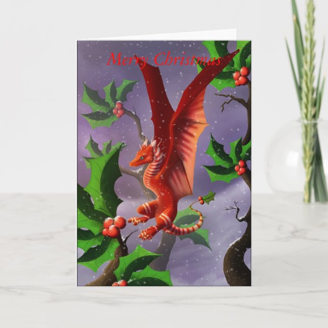 Winter Berry Dragon Holiday Card (Front)