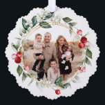 Winter Berry Family Photo  Tree Decoration Card<br><div class="desc">This family Christmas ornament card has a beautiful watercolor frame of berries and foliage surrounding your photo. On the back there is text that says "Wishing you Peace and Happiness this Christmas. You can personalise with  your names and the year.</div>