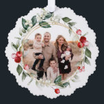 Winter Berry Family Photo  Tree Decoration Card<br><div class="desc">This family Christmas ornament card has a beautiful watercolor frame of berries and foliage surrounding your photo. On the back there is text that says "Wishing you Peace and Happiness this Christmas. You can personalise with  your names and the year.</div>
