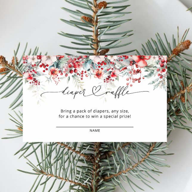 Winter Berry Floral Christmas Diaper Raffle Enclosure Card (Creator Uploaded)