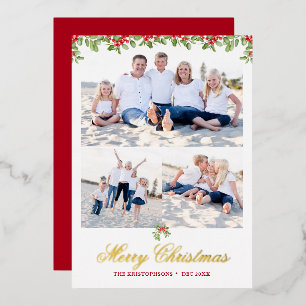 Winter Berry Garland 3 Photo Christmas Greeting