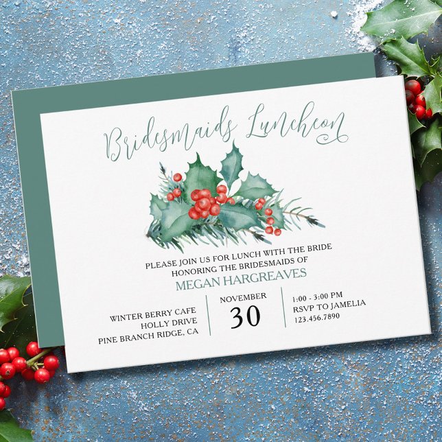 Winter Berry Holly and Pine Bridesmaids Luncheon Invitation (Creator Uploaded)