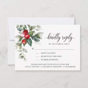 Winter Berry Kindly Reply Meal Options RSVP Card