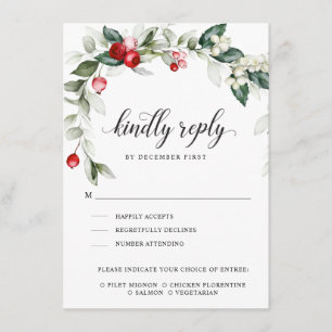 Winter Berry Kindly Reply Meal Options RSVP Enclosure Card