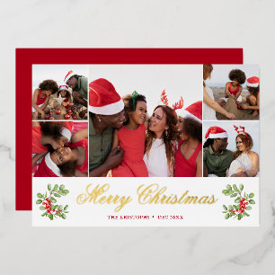 Winter Berry Red Green Christmas 5 Photo Greeting