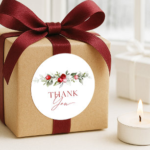 Winter Berry Thank You Classic Round Sticker