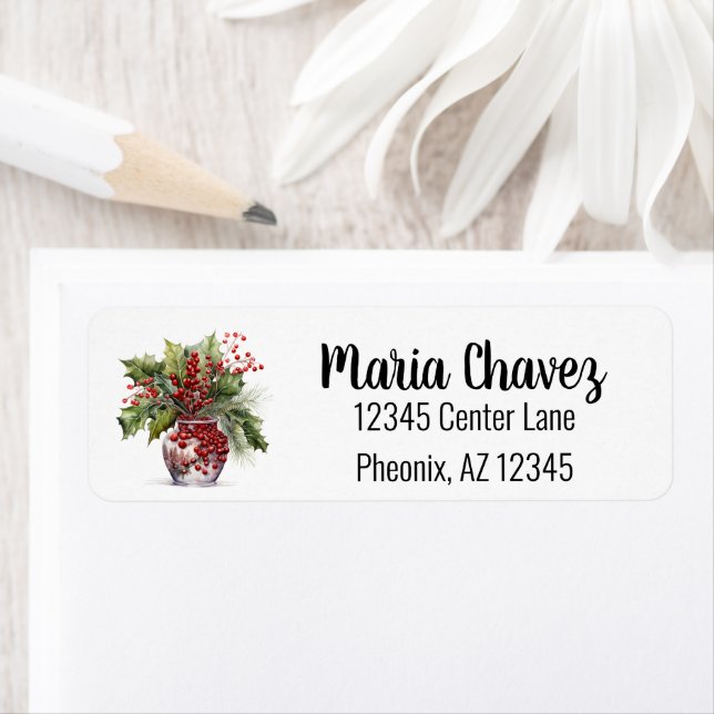 Winter Berry Vase Return Address Label (Insitu)