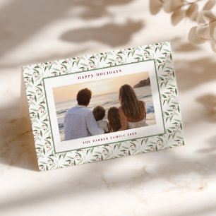 Winter Berry Vines Pattern Photo Folded Holiday Card