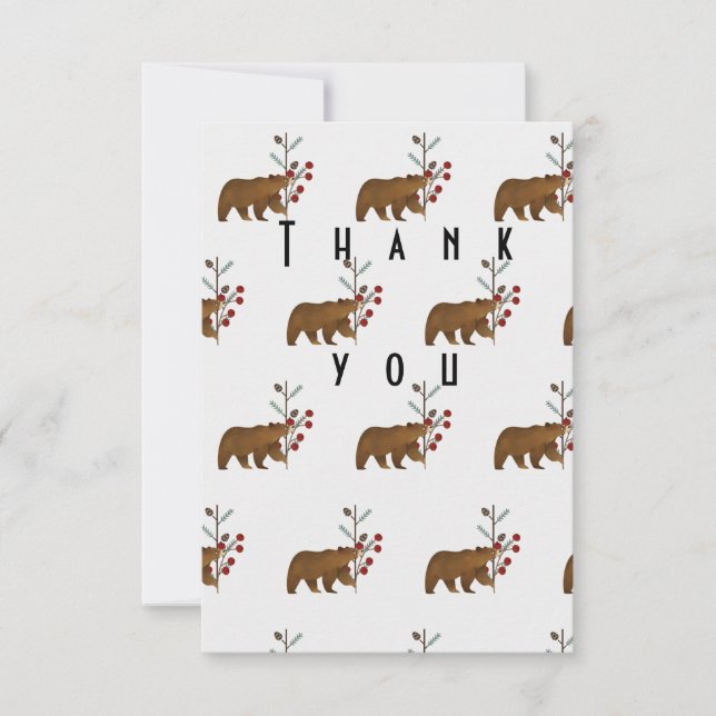 Winter Berry Woodland Baby Shower Thank You Card (Front)