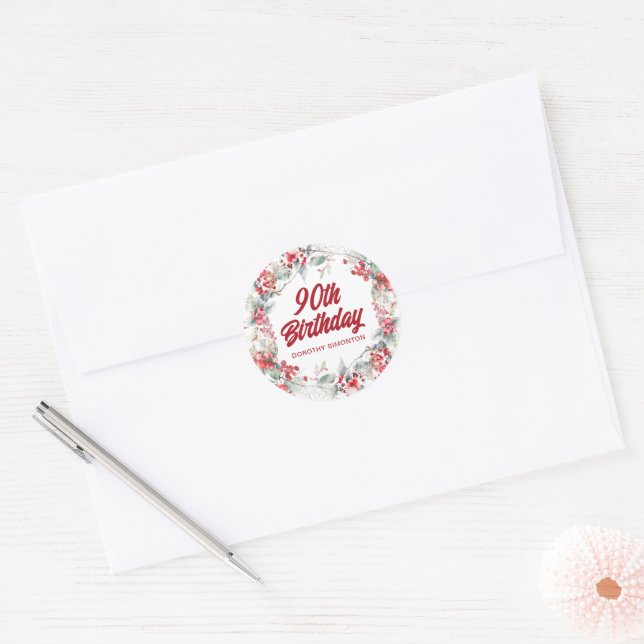 Winter Berry Wreath 90th Birthday Envelope Seal (Envelope)