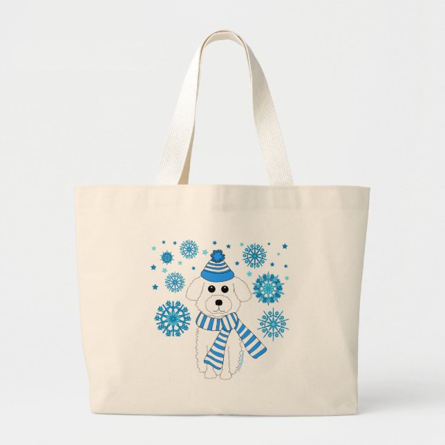 Winter Bichon Large Tote Bag (Front)