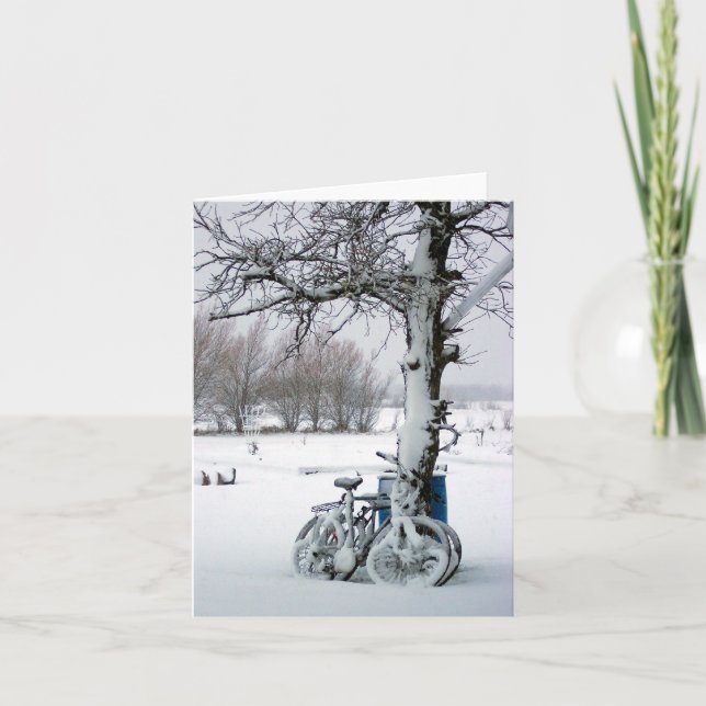 Winter Bicycles in Snow Blank Notecards (Front)