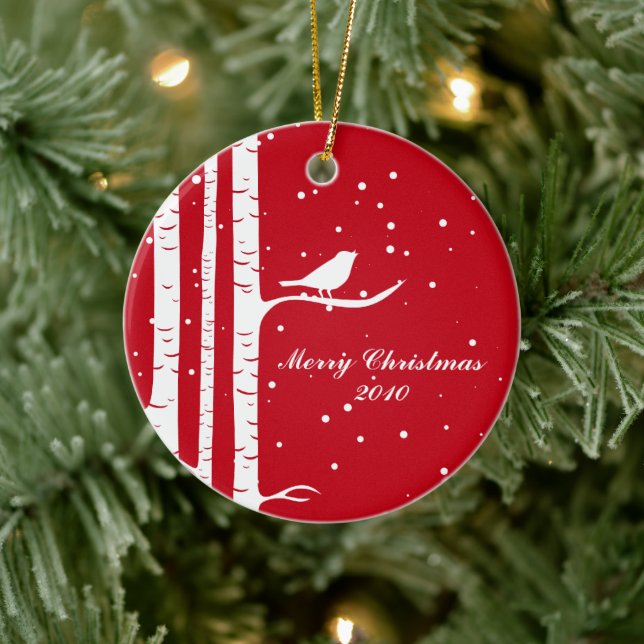 Winter Birch and Bird Ceramic Tree Decoration (Tree)