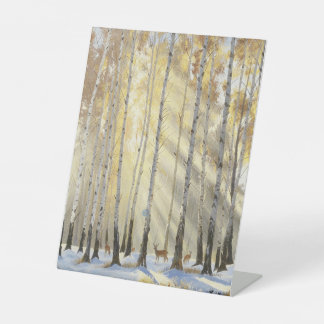 Winter Birch Forest with Deer Pedestal Sign