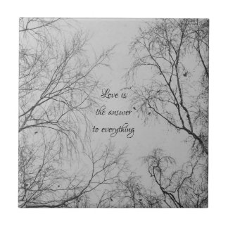 Winter Birch Tree with Little Birds Love Quote Tile
