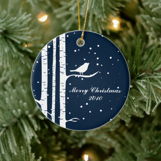 Winter Birch Trees and Birds Ceramic Tree Decoration (Tree)